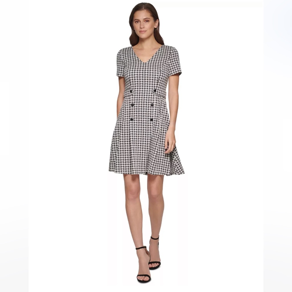 🌺 DKNY (12) Gingham Short-Sleeve Fit & Flare Dress🌺